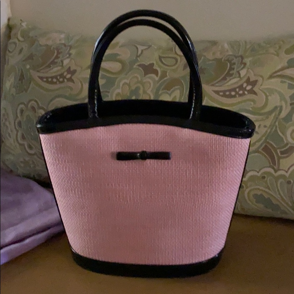 Pink/black patent trim purse.